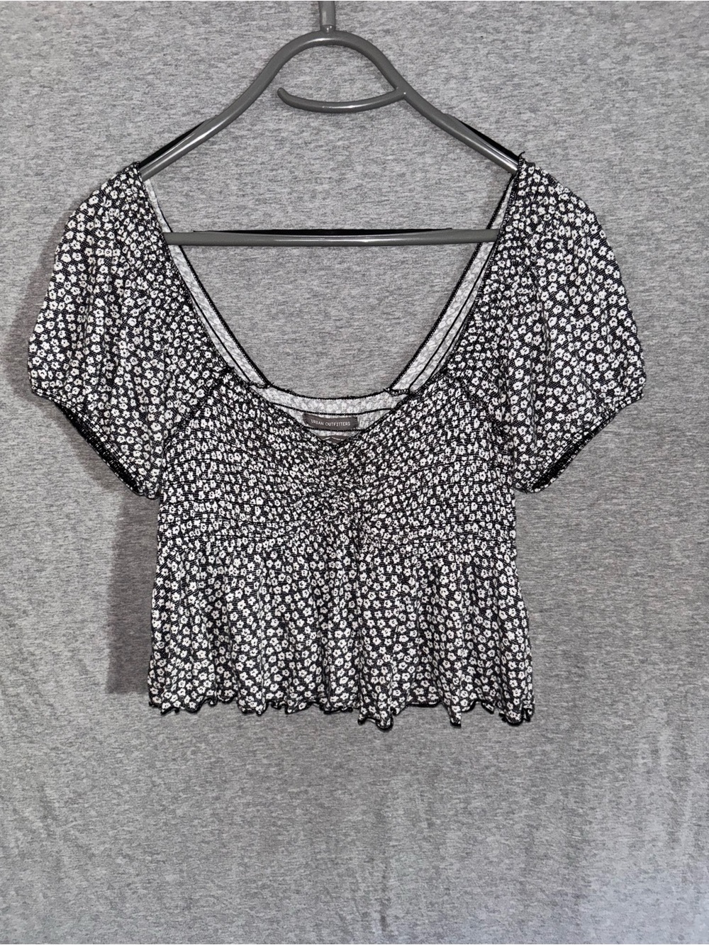 Urban Outfitters Black Floral Smocked Crop Top